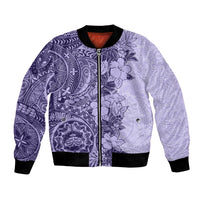 Polynesia Bomber Jacket Hibiscus and Hawaiian Tribal Tattoo Retro Style Violet Color LT9 - Wonder Print Shop