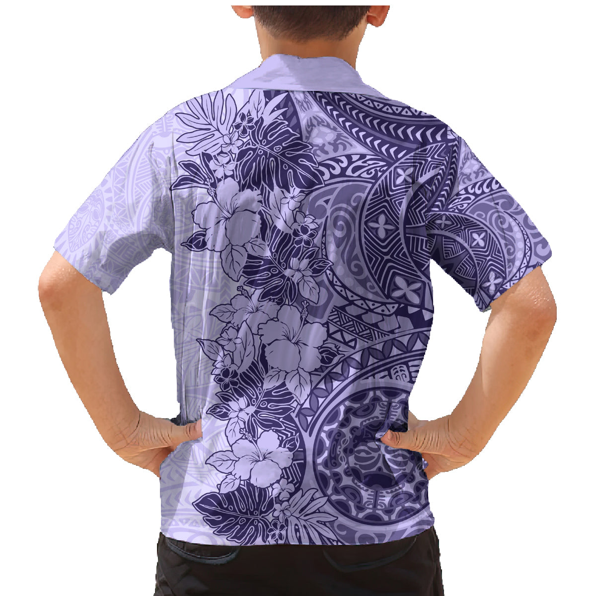 Polynesia Family Matching Mermaid Dress and Hawaiian Shirt Hibiscus and Hawaiian Tribal Tattoo Retro Style Violet Color LT9 - Wonder Print Shop