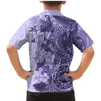 Polynesia Family Matching Mermaid Dress and Hawaiian Shirt Hibiscus and Hawaiian Tribal Tattoo Retro Style Violet Color LT9 - Wonder Print Shop