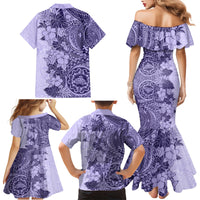 Polynesia Family Matching Mermaid Dress and Hawaiian Shirt Hibiscus and Hawaiian Tribal Tattoo Retro Style Violet Color LT9 - Wonder Print Shop