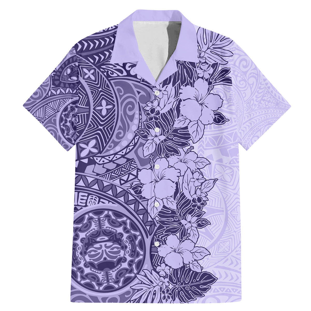 Polynesia Family Matching Mermaid Dress and Hawaiian Shirt Hibiscus and Hawaiian Tribal Tattoo Retro Style Violet Color LT9 - Wonder Print Shop