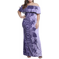 Polynesia Family Matching Off Shoulder Maxi Dress and Hawaiian Shirt Hibiscus and Hawaiian Tribal Tattoo Retro Style Violet Color LT9 - Wonder Print Shop