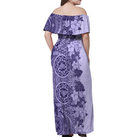 Polynesia Family Matching Off Shoulder Maxi Dress and Hawaiian Shirt Hibiscus and Hawaiian Tribal Tattoo Retro Style Violet Color LT9 - Wonder Print Shop