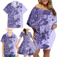 Polynesia Family Matching Off Shoulder Short Dress and Hawaiian Shirt Hibiscus and Hawaiian Tribal Tattoo Retro Style Violet Color LT9 - Wonder Print Shop