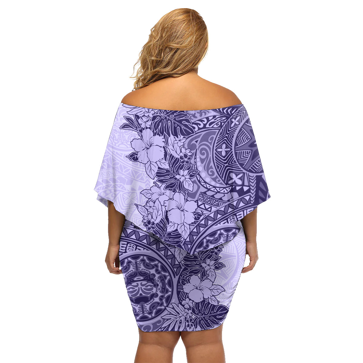 Polynesia Family Matching Off Shoulder Short Dress and Hawaiian Shirt Hibiscus and Hawaiian Tribal Tattoo Retro Style Violet Color LT9 - Wonder Print Shop