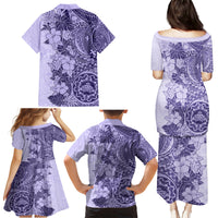 Polynesia Family Matching Puletasi Dress and Hawaiian Shirt Hibiscus and Hawaiian Tribal Tattoo Retro Style Violet Color - Wonder Print Shop