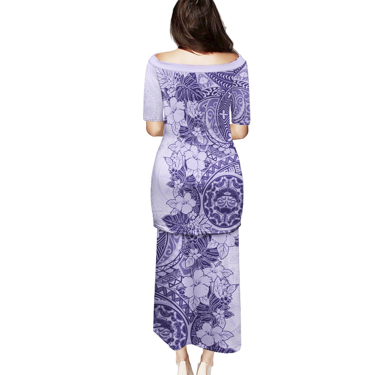 Polynesia Family Matching Puletasi Dress and Hawaiian Shirt Hibiscus and Hawaiian Tribal Tattoo Retro Style Violet Color - Wonder Print Shop
