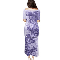 Polynesia Family Matching Puletasi Dress and Hawaiian Shirt Hibiscus and Hawaiian Tribal Tattoo Retro Style Violet Color - Wonder Print Shop