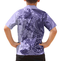 Polynesia Family Matching Short Sleeve Bodycon Dress and Hawaiian Shirt Hibiscus and Hawaiian Tribal Tattoo Retro Style Violet Color - Wonder Print Shop