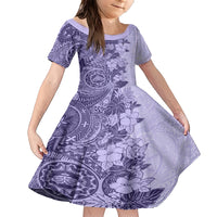 Polynesia Family Matching Short Sleeve Bodycon Dress and Hawaiian Shirt Hibiscus and Hawaiian Tribal Tattoo Retro Style Violet Color - Wonder Print Shop