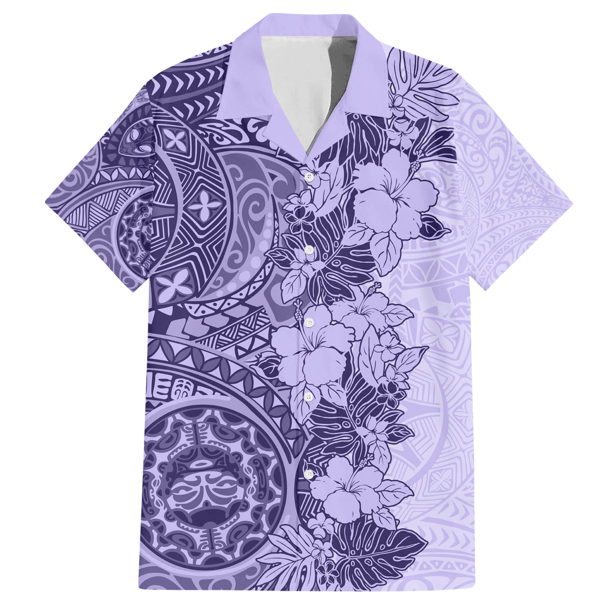 Polynesia Family Matching Short Sleeve Bodycon Dress and Hawaiian Shirt Hibiscus and Hawaiian Tribal Tattoo Retro Style Violet Color - Wonder Print Shop