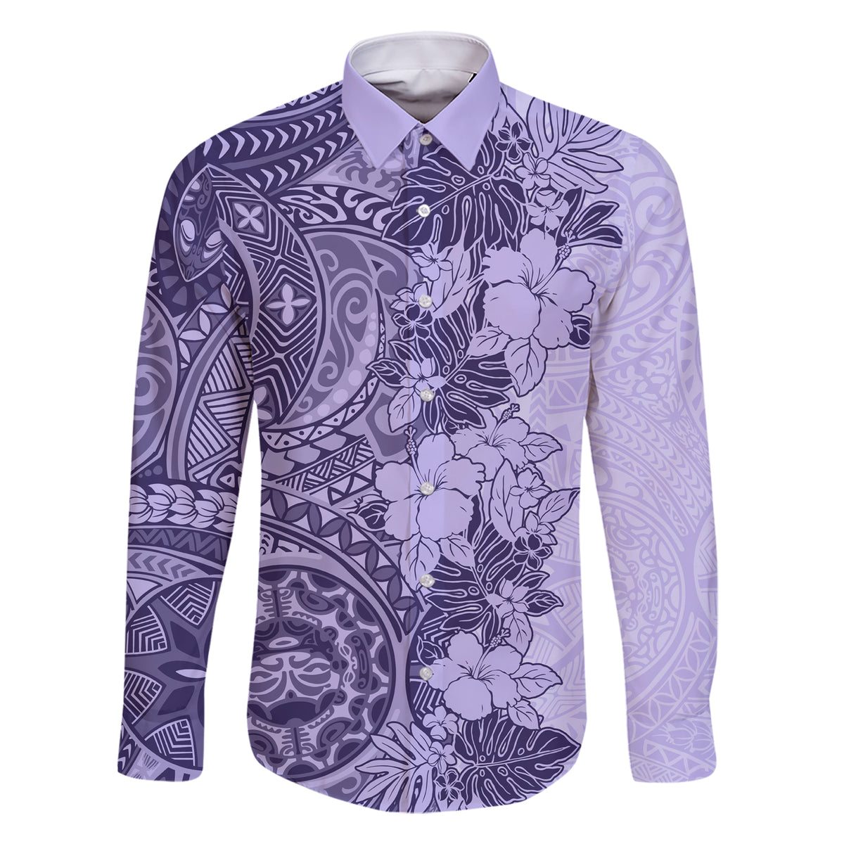 Polynesia Family Matching Short Sleeve Bodycon Dress and Hawaiian Shirt Hibiscus and Hawaiian Tribal Tattoo Retro Style Violet Color - Wonder Print Shop