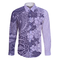 Polynesia Family Matching Short Sleeve Bodycon Dress and Hawaiian Shirt Hibiscus and Hawaiian Tribal Tattoo Retro Style Violet Color - Wonder Print Shop