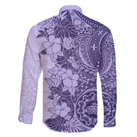 Polynesia Family Matching Short Sleeve Bodycon Dress and Hawaiian Shirt Hibiscus and Hawaiian Tribal Tattoo Retro Style Violet Color - Wonder Print Shop