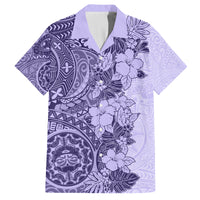 Polynesia Family Matching Tank Maxi Dress and Hawaiian Shirt Hibiscus and Hawaiian Tribal Tattoo Retro Style Violet Color - Wonder Print Shop