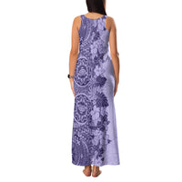 Polynesia Family Matching Tank Maxi Dress and Hawaiian Shirt Hibiscus and Hawaiian Tribal Tattoo Retro Style Violet Color - Wonder Print Shop