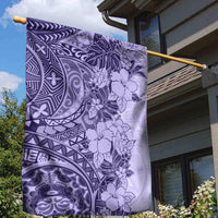 Polynesia Garden Flag Hibiscus and Hawaiian Tribal Tattoo Retro Style Violet Color - Wonder Print Shop