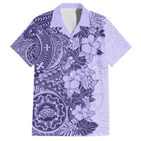 Polynesia Hawaiian Shirt Hibiscus and Hawaiian Tribal Tattoo Retro Style Violet Color - Wonder Print Shop