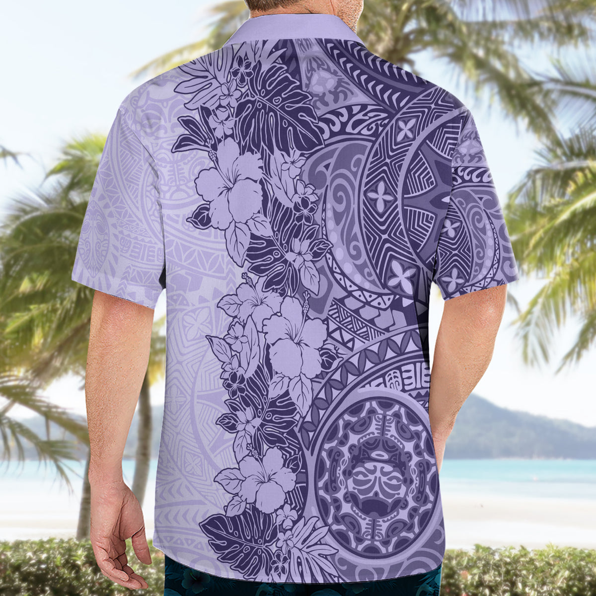 Polynesia Hawaiian Shirt Hibiscus and Hawaiian Tribal Tattoo Retro Style Violet Color - Wonder Print Shop