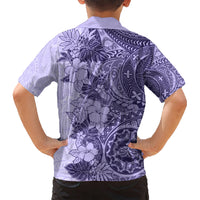 Polynesia Hawaiian Shirt Hibiscus and Hawaiian Tribal Tattoo Retro Style Violet Color - Wonder Print Shop