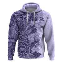 Polynesia Hoodie Hibiscus and Hawaiian Tribal Tattoo Retro Style Violet Color - Wonder Print Shop