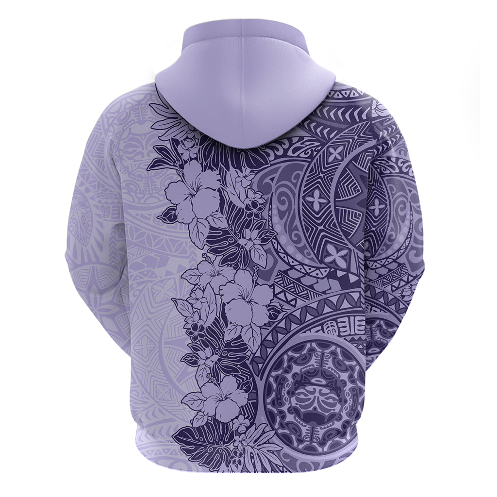 Polynesia Hoodie Hibiscus and Hawaiian Tribal Tattoo Retro Style Violet Color - Wonder Print Shop