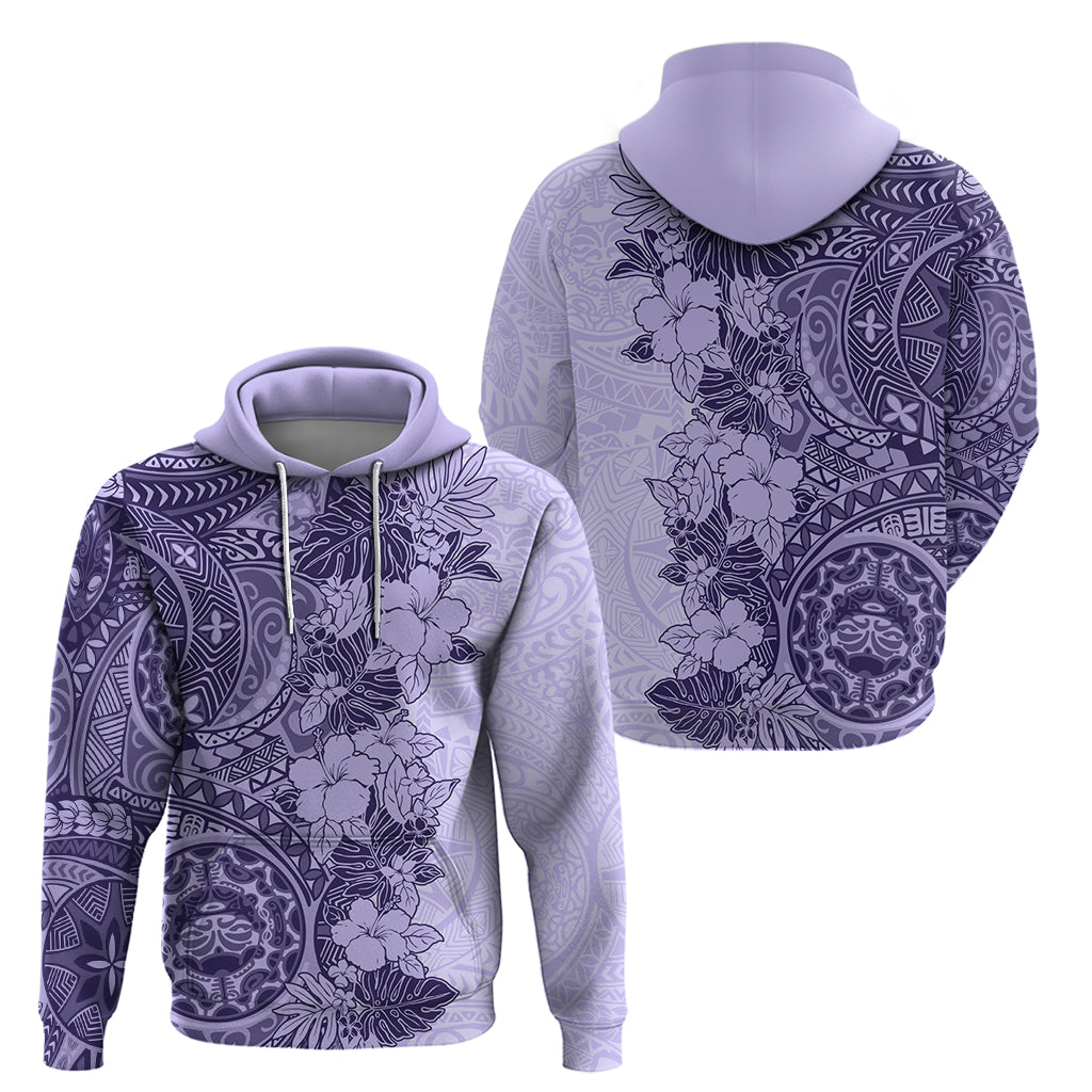 Polynesia Hoodie Hibiscus and Hawaiian Tribal Tattoo Retro Style Violet Color - Wonder Print Shop