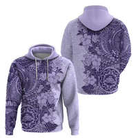 Polynesia Hoodie Hibiscus and Hawaiian Tribal Tattoo Retro Style Violet Color - Wonder Print Shop