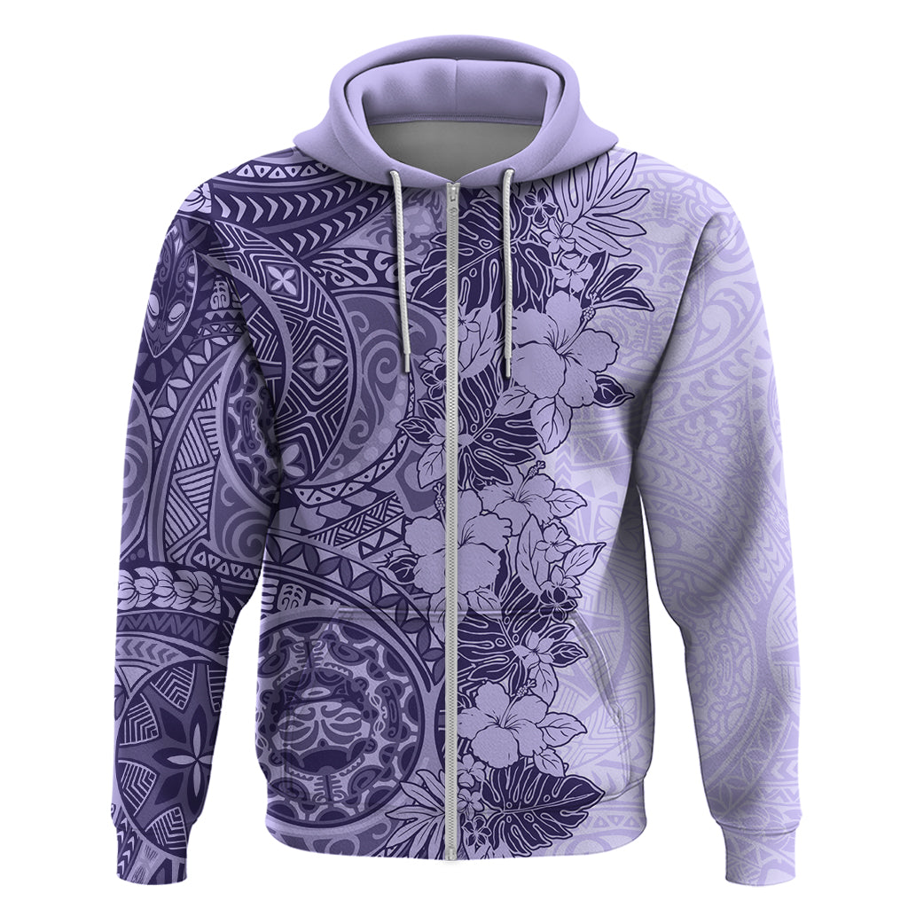 Polynesia Hoodie Hibiscus and Hawaiian Tribal Tattoo Retro Style Violet Color - Wonder Print Shop