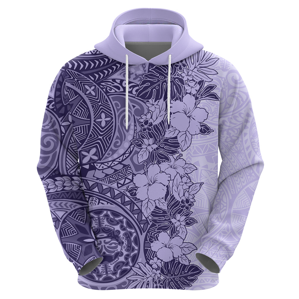 Polynesia Hoodie Hibiscus and Hawaiian Tribal Tattoo Retro Style Violet Color - Wonder Print Shop