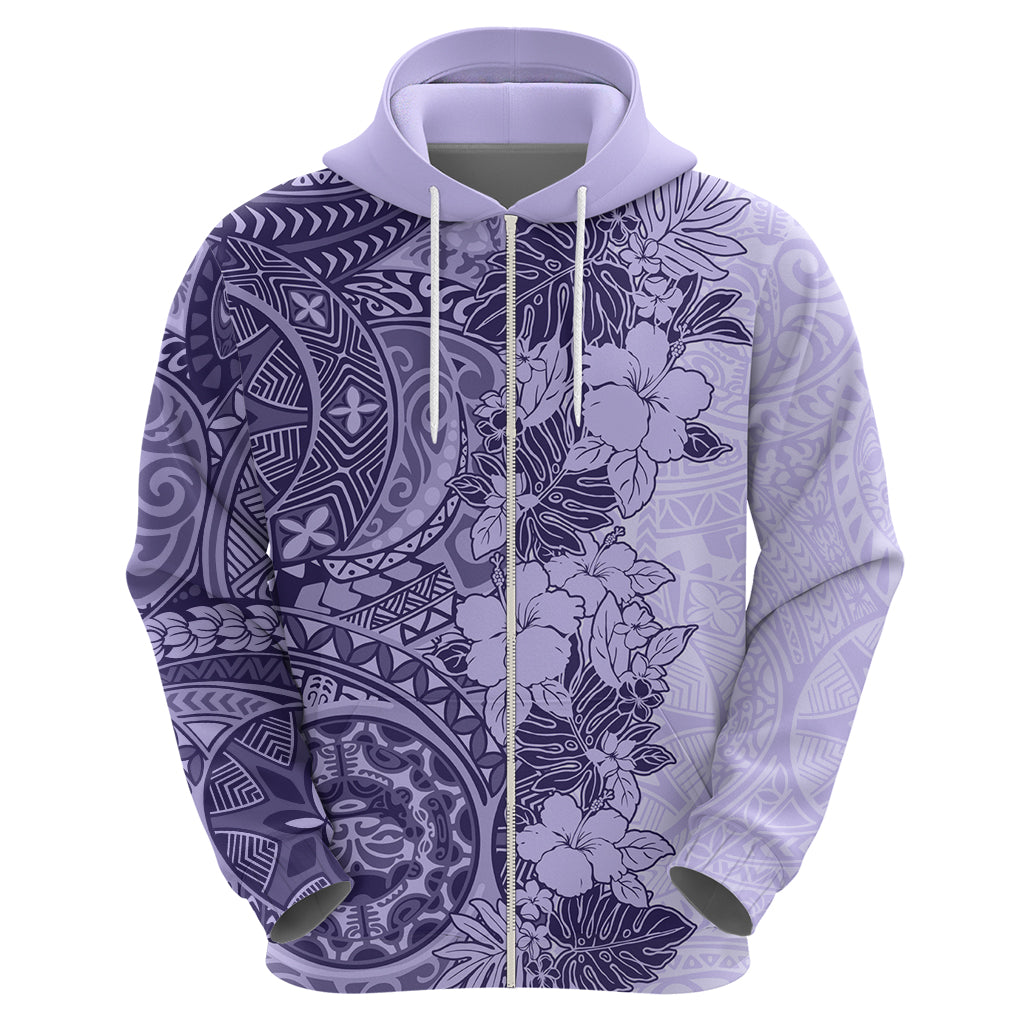 Polynesia Hoodie Hibiscus and Hawaiian Tribal Tattoo Retro Style Violet Color - Wonder Print Shop