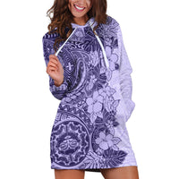 Polynesia Hoodie Dress Hibiscus and Hawaiian Tribal Tattoo Retro Style Violet Color - Wonder Print Shop