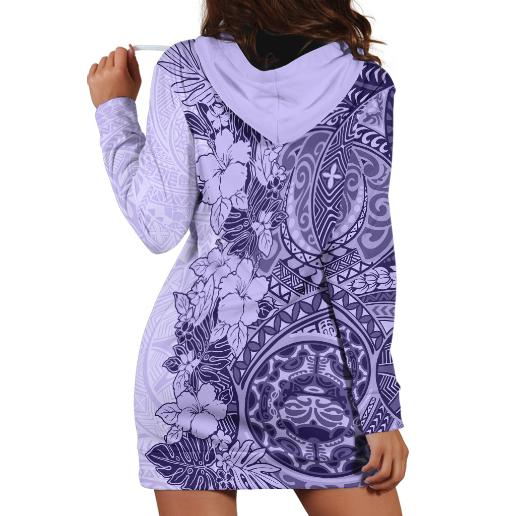Polynesia Hoodie Dress Hibiscus and Hawaiian Tribal Tattoo Retro Style Violet Color - Wonder Print Shop