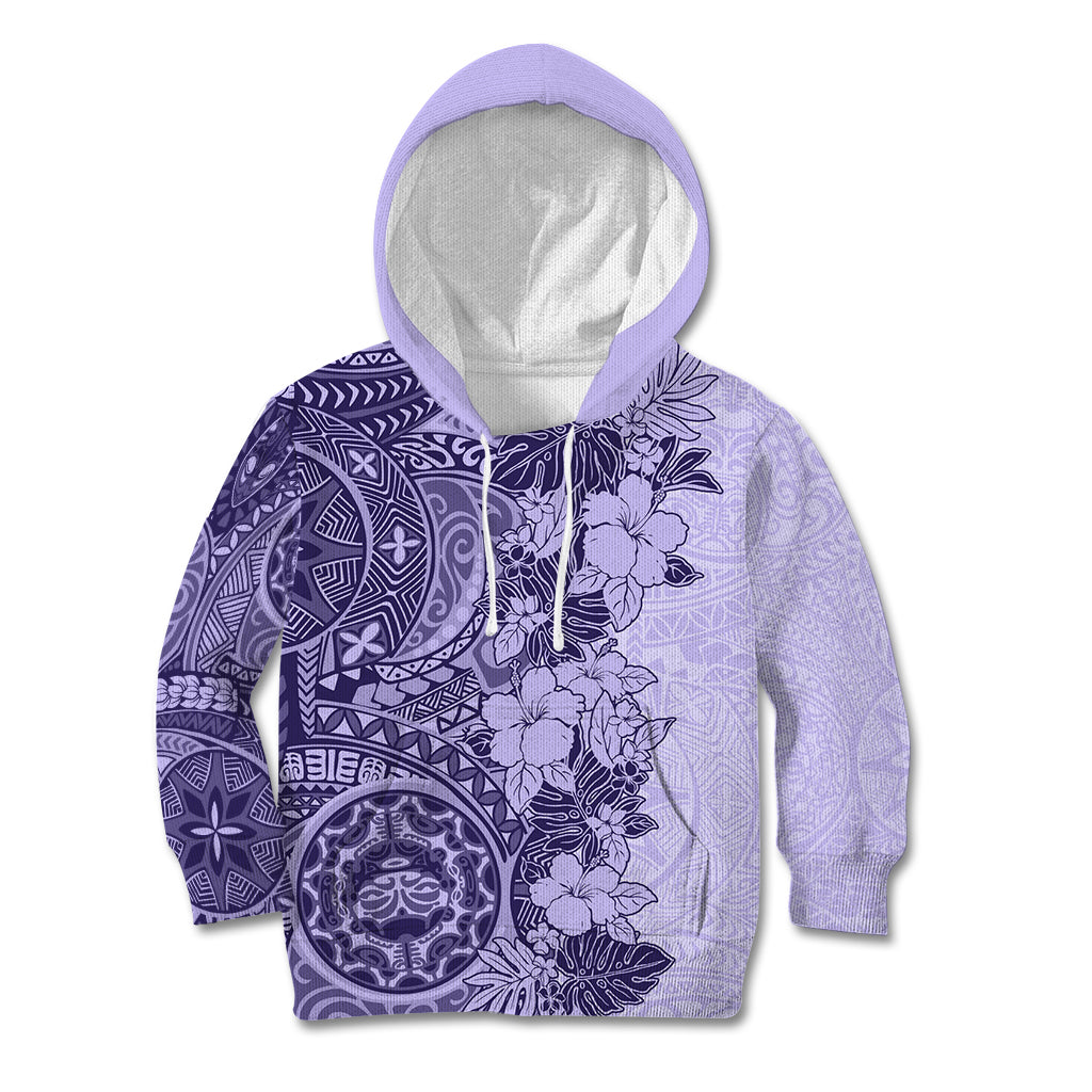 Polynesia Kid Hoodie Hibiscus and Hawaiian Tribal Tattoo Retro Style Violet Color - Wonder Print Shop