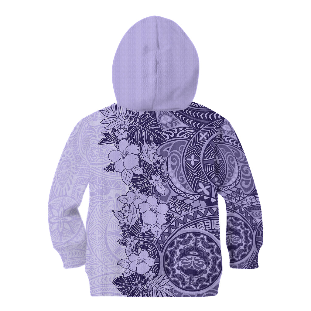 Polynesia Kid Hoodie Hibiscus and Hawaiian Tribal Tattoo Retro Style Violet Color - Wonder Print Shop