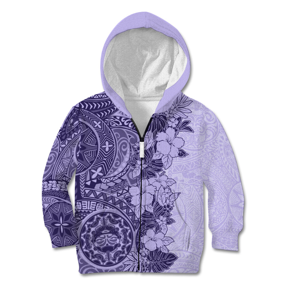 Polynesia Kid Hoodie Hibiscus and Hawaiian Tribal Tattoo Retro Style Violet Color - Wonder Print Shop