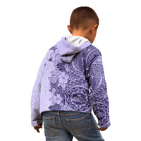 Polynesia Kid Hoodie Hibiscus and Hawaiian Tribal Tattoo Retro Style Violet Color - Wonder Print Shop