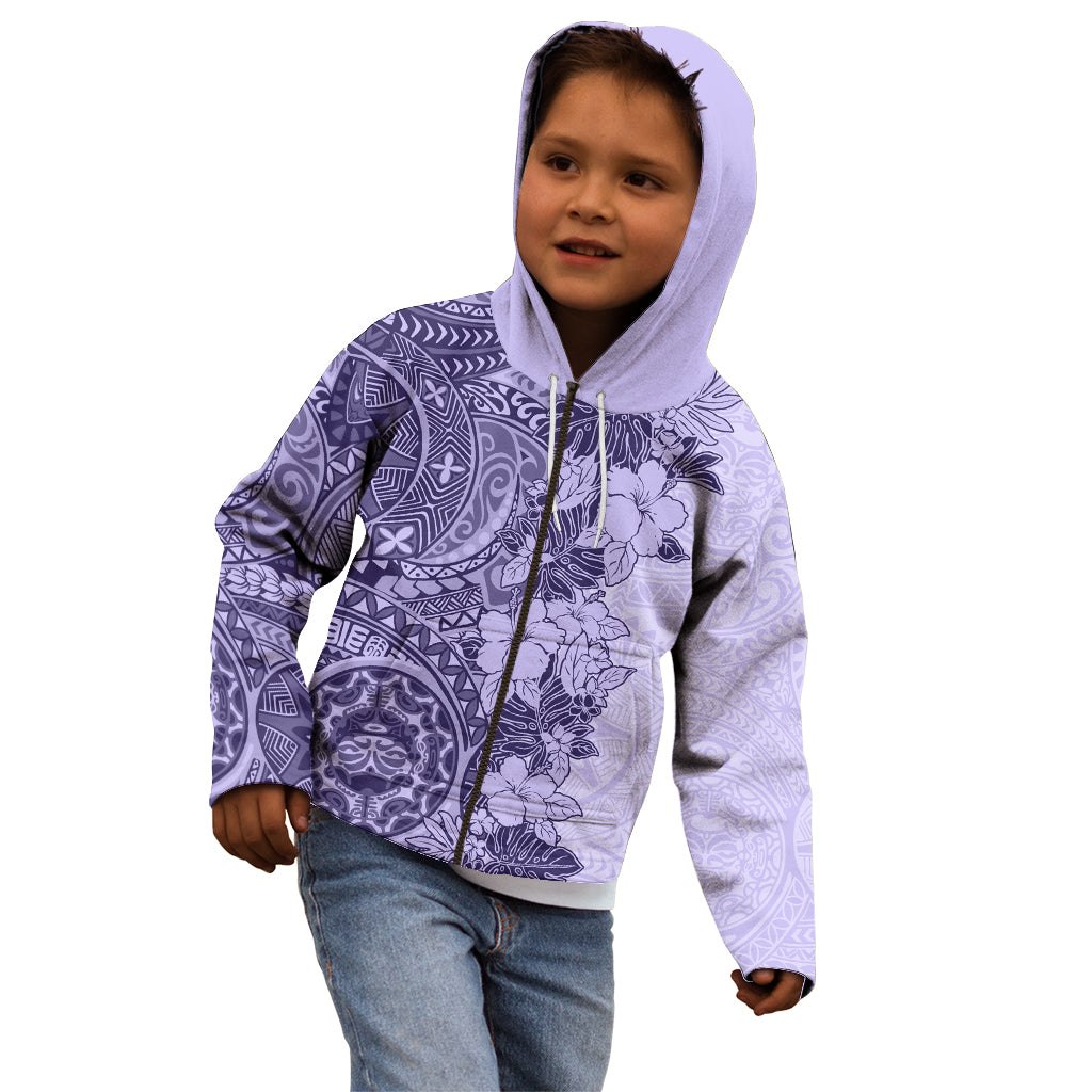 Polynesia Kid Hoodie Hibiscus and Hawaiian Tribal Tattoo Retro Style Violet Color - Wonder Print Shop