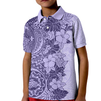 Polynesia Kid Polo Shirt Hibiscus and Hawaiian Tribal Tattoo Retro Style Violet Color - Wonder Print Shop