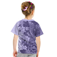 Polynesia Kid T Shirt Hibiscus and Hawaiian Tribal Tattoo Retro Style Violet Color - Wonder Print Shop