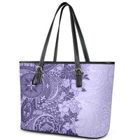 Polynesia Leather Tote Bag Hibiscus and Hawaiian Tribal Tattoo Retro Style Violet Color - Wonder Print Shop