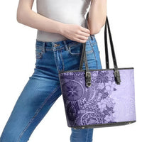 Polynesia Leather Tote Bag Hibiscus and Hawaiian Tribal Tattoo Retro Style Violet Color - Wonder Print Shop