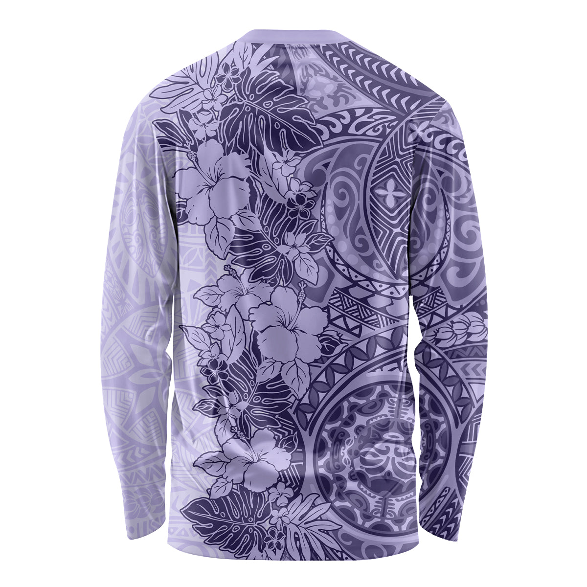 Polynesia Long Sleeve Shirt Hibiscus and Hawaiian Tribal Tattoo Retro Style Violet Color - Wonder Print Shop