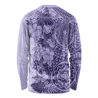 Polynesia Long Sleeve Shirt Hibiscus and Hawaiian Tribal Tattoo Retro Style Violet Color - Wonder Print Shop