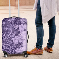 Polynesia Luggage Cover Hibiscus and Hawaiian Tribal Tattoo Retro Style Violet Color - Wonder Print Shop