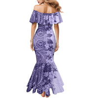 Polynesia Mermaid Dress Hibiscus and Hawaiian Tribal Tattoo Retro Style Violet Color - Wonder Print Shop