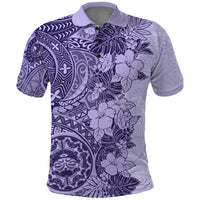 Polynesia Polo Shirt Hibiscus and Hawaiian Tribal Tattoo Retro Style Violet Color - Wonder Print Shop