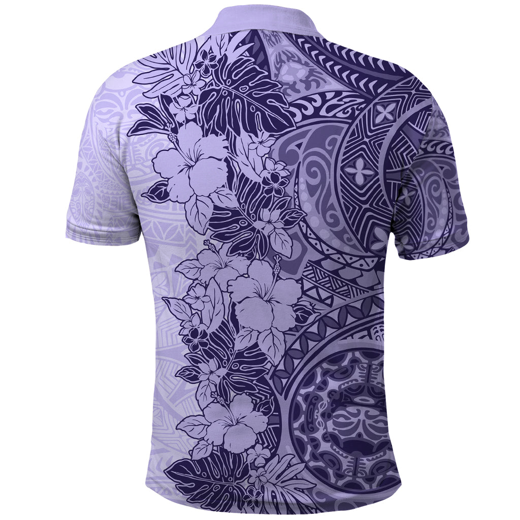 Polynesia Polo Shirt Hibiscus and Hawaiian Tribal Tattoo Retro Style Violet Color - Wonder Print Shop