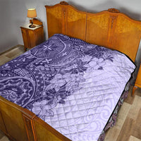 Polynesia Quilt Hibiscus and Hawaiian Tribal Tattoo Retro Style Violet Color - Wonder Print Shop