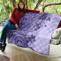 Polynesia Quilt Hibiscus and Hawaiian Tribal Tattoo Retro Style Violet Color - Wonder Print Shop